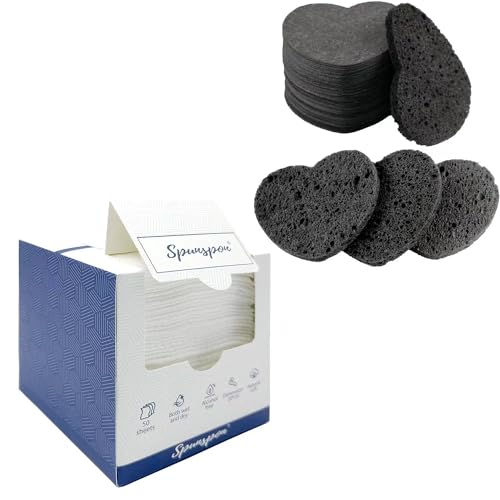 Spunspon Facial Sponge Set - Gentle Cleansing, Biodegradable Towels, Heart Shape - 50 Count