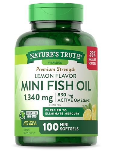 Nature's Truth Omega-3 Mini Fish Oil - Burpless Lemon Flavor, Non-GMO, 1340 mg - 100 Softgels