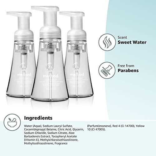 Method Foaming Hand Soap - Plant-Based Cleanser, Biodegradable, Sweet Water Scent - 10oz (3-Pack)