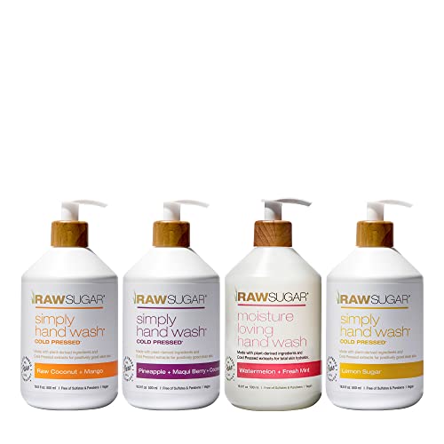 RAW SUGAR Hand Soap Set - Nourishing Plant-Derived Ingredients, Refreshing Scents - 4 Pack