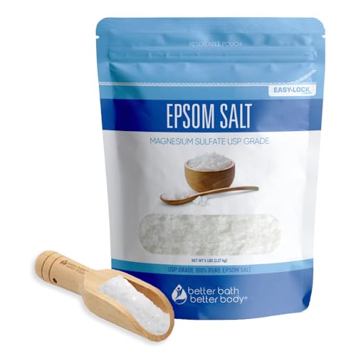 Pure Epsom Salt Bath Soak - Relaxing, No Additives, BPA-Free, Includes Bamboo Scoop - 5 Lbs