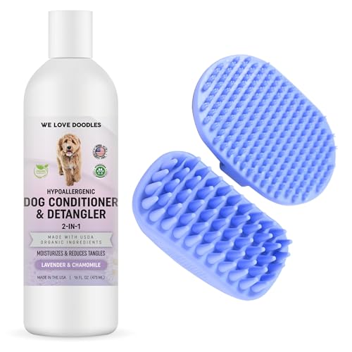 We Love Doodles Dog Conditioner & Bath Brush - Organic Moisturizing & Soothing Massage - 2-in-1