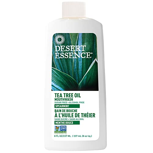 Desert Essence Mouthwash - Alcohol-Free, Vegan, Natural Tea Tree & Aloe, Spearmint Flavor - 8oz