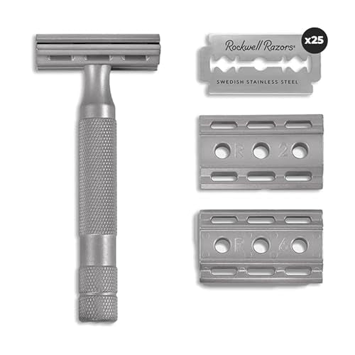Rockwell Razors 6S Stainless Steel Safety Razor - 6 Adjustable Settings, 25 Recyclable Blades