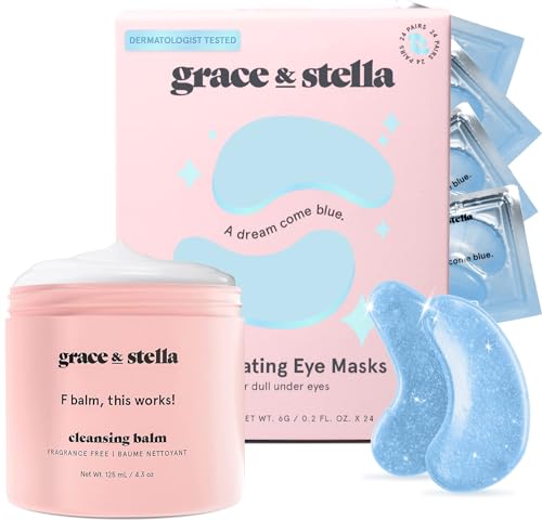 grace & stella Eye Mask & Cleansing Balm Bundle - Hydrates, Reduces Puffiness - 24 Pairs, 4.3oz