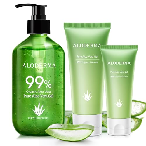 Aloderma Aloe Vera Gel Set - Hydrating & Soothing for All Skin Types - 300g, 114g, 45g