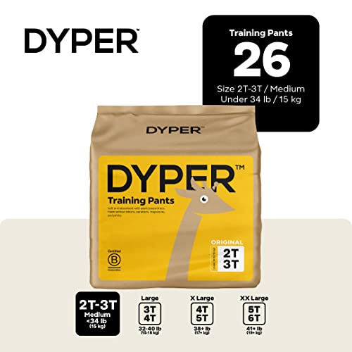 DYPER Toddler Training Pants - Plant-Based, Hypoallergenic, Maximum Absorbency - 26 Count (2T-3T)