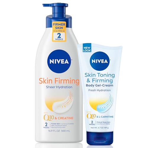 Nivea Skin Firming Body Lotion Set - Tightens Skin, Q10 & Shea Butter Enriched - 16.9oz & 6.7oz