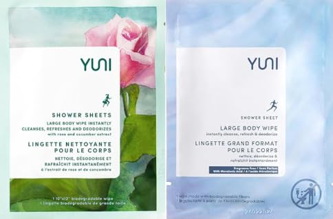 YUNI Beauty Body Wipes - Natural Cleanser with Aloe & Green Tea, 24 Count, Compostable