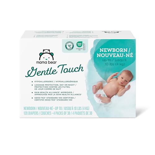 Mama Bear Gentle Touch Diapers - Hypoallergenic, Leak Protection, 120 Count (4 Packs of 30)