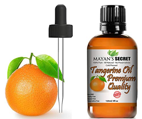 Mayan's Secret Tangerine Essential Oil - 100% Pure Cold Pressed, Refreshing Scent - 4oz Glass