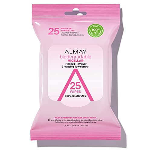 Almay Makeup Remover Towelettes - Gentle Cleansing for Sensitive Skin, Hypoallergenic - 25 Count