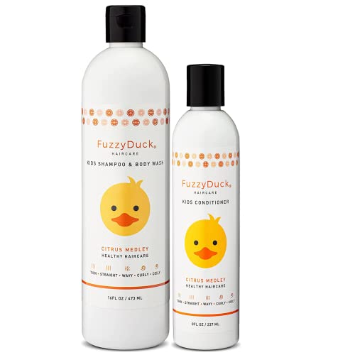 FuzzyDuck Kids Shampoo & Body Wash Set - Moisturizing, Frizz Control with Aloe & Honey - 16oz & 8oz