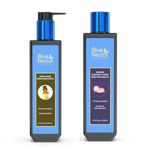 Blue Nectar Baby Lotion & Massage Oil Set - Nourishing Ghee for Gentle Hydration - 6.76 Fl Oz