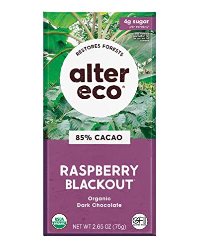 Alter Eco Dark Chocolate Bar - Pure Cocoa, Fair Trade, Organic, Non-GMO - Raspberry Blackout