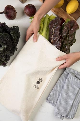 VEJIBAG Two Pocket Herb Bag - Keeps Vegetables Fresh Longer, Certified Organic Cotton - 11"x14"