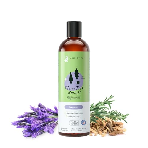 kin+kind Dog Shampoo - Vet Formulated Flea and Tick Prevention with Natural Oils - Lavender 12oz