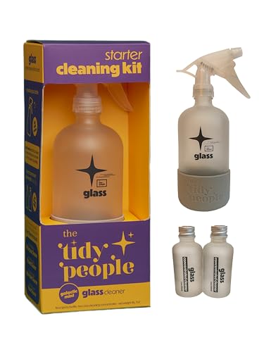 The Tidy People Glass Cleaner Kit - Streak-Free, Plant-Powered Mint Scent, Refillable - 16oz