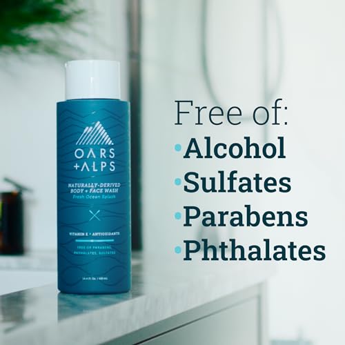 Oars + Alps Men's Body Wash - Hydrating Vitamin E & Antioxidants, Fresh Ocean Splash - 2 Pack