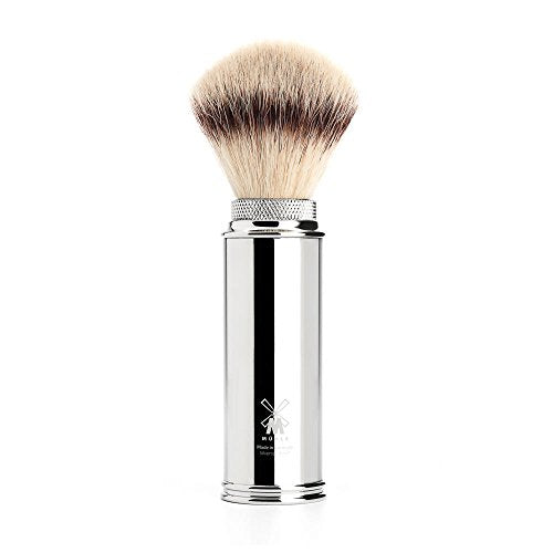 MÜHLE Travel Shaving Brush - Soft Silvertip Fiber, Chrome Handle, Compact Design for Travel