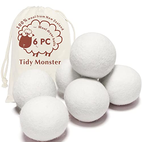Premium New Zealand Wool Dryer Balls - Reusable Natural Softener, Reduces Wrinkles, XL Size - 6 Pack