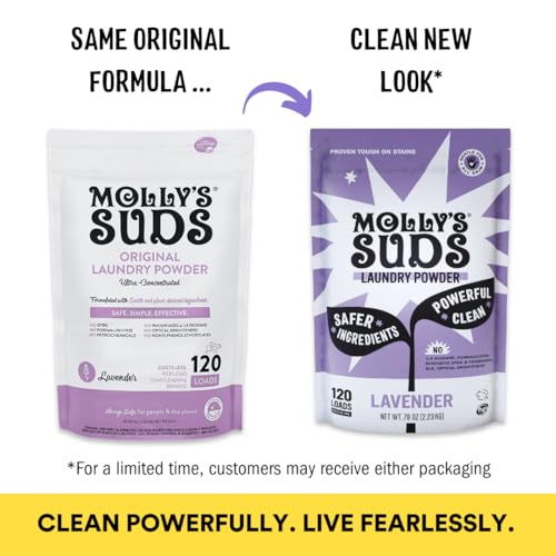 Molly's Suds Laundry Detergent - Natural Stain Fighter for Sensitive Skin, Lavender - 120 Loads