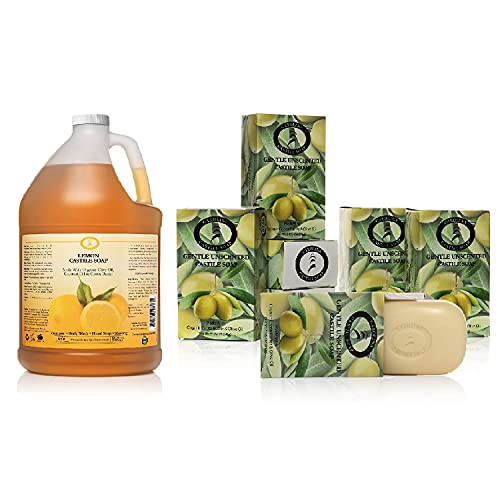 Liquid Lemon Castile Soap - Non-Drying Vegan Bars, Creamy Lather - 6 Pack, 5oz Each