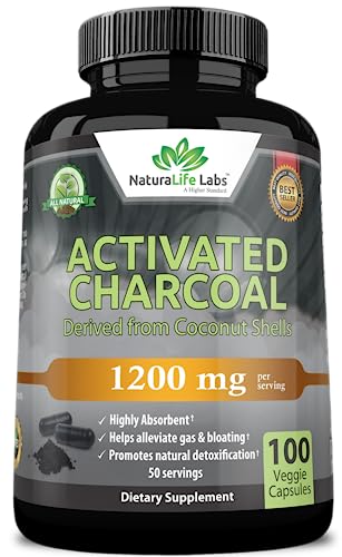 Activated Charcoal Capsules - 1,200 mg for Gas Relief & Detox, Vegan - 100 Count