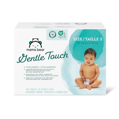 Mama Bear Gentle Touch Diapers - Hypoallergenic, Leakage Protection, 168 Count, Size 3