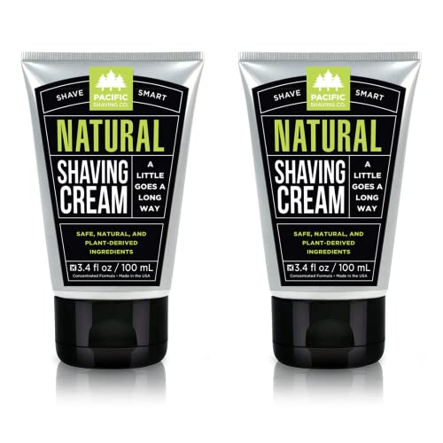 Pacific Shaving Company Shaving Cream - Natural Ingredients, Irritation-Free - 2 Pack, 3.4oz