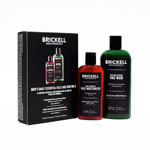 Brickell Men's Skin Care Set - Hydrating Charcoal Wash & Moisturizer, Natural Ingredients - Gift Set