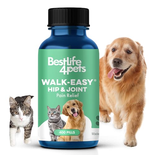 BestLife4Pets Walk-Easy Pet Supplement - Natural Joint Pain Relief for Cats & Dogs - 400 Pills