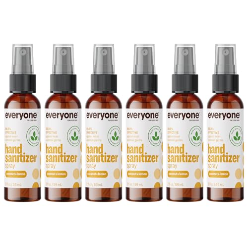 Everyone Hand Sanitizer Spray - 99.9% Germ Protection, EWG Verified - Coconut Lemon, 2oz (6 Pack)
