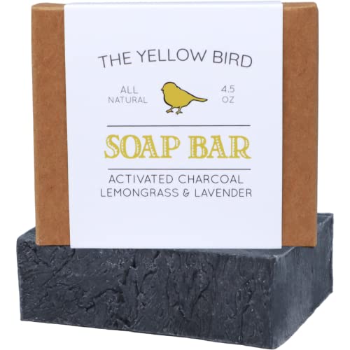 The Yellow Bird Charcoal Soap Bar - Clears Acne, Chemical-Free, Moisturizing Shea Butter - 4oz