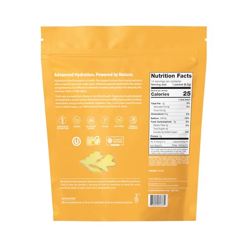 Cure Hydration Drink Mix - Plant-Based Electrolytes, No Added Sugar, Ginger Turmeric - 14 Packets