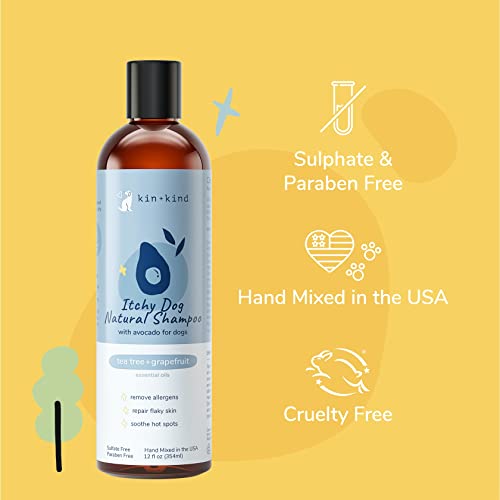 kin+kind Anti-Itch Dog Shampoo - Natural Relief for Itchy Skin with Olive & Coconut Oils - 12 fl oz