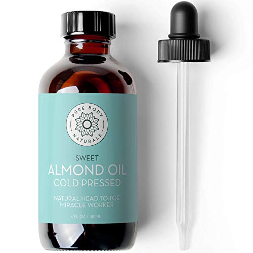 Pure Body Naturals Sweet Almond Oil - Natural Moisturizer, Cold Pressed, 4 fl oz - Vegan