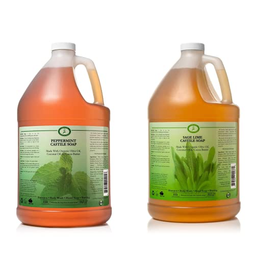 Carolina Castile Soap Liquid Bundle - Non-Drying, Organic & Vegan Formula, 1 Gallon