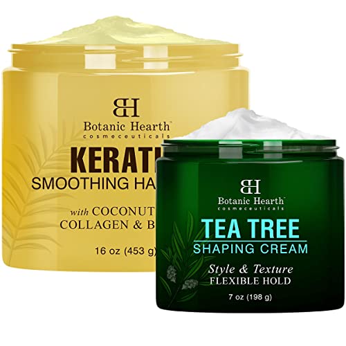 Botanic Hearth Hair Care Bundle - Nourishing Tea Tree Cream & Keratin Mask for Healthy Hair - 23oz