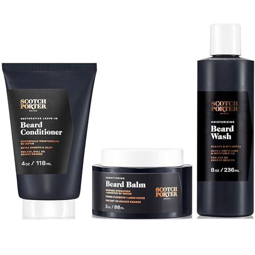 Scotch Porter Beard & Mustache Trimmer Set - Moisturizing Care, Vegan & Non-Toxic - 4oz, 3oz, 8oz