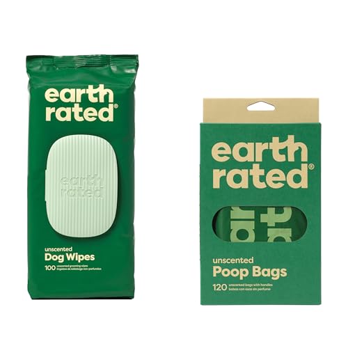 Earth Rated Dog Waste Bags & Grooming Wipes - Leak-Proof, Plant-Based, 120 Bags & 100 Wipes