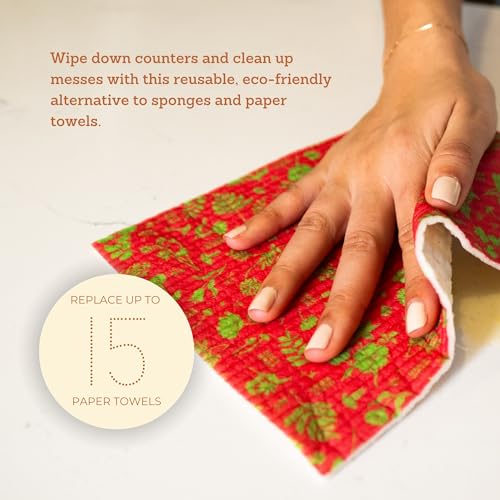 Bee's Wrap Swedish Dish Cloths - Durable, Compostable, Assorted Patterns - Set of 6