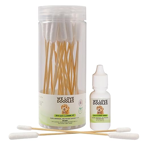 We Love Doodles Dog Ear Cleaner Kit - Prevent Infections, Organic Ingredients - Serum + 25 Swabs