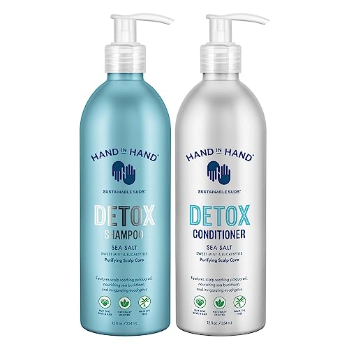 Hand in Hand Sea Salt Shampoo & Conditioner - Energizing Mint, 97% Naturally Derived - 12 Fl. Oz