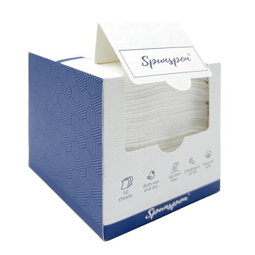 Spunspon Facial Cloth - Soft, Biodegradable, Non-Irritating for Sensitive Skin - 50 Count, 8"x8"