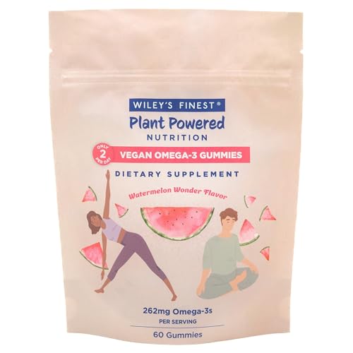 Wiley's Finest Vegan Omega-3 Gummies - Natural Sugar, DHA & ALA, Gluten-Free, Watermelon - 60ct