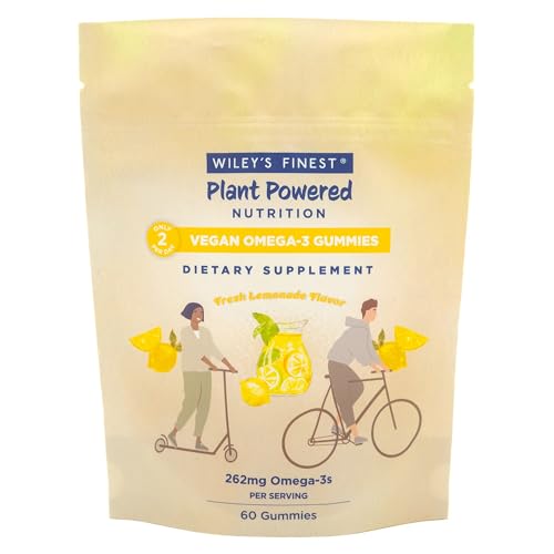 Wiley's Finest Vegan Omega-3 Gummies - 262mg Omega-3s, DHA from Algal Oil - Lemon Flavor, 60 Count