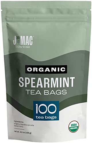 J Mac Botanicals Organic Spearmint Tea Bags - Naturally Caffeine Free, USDA Organic - 100 Count