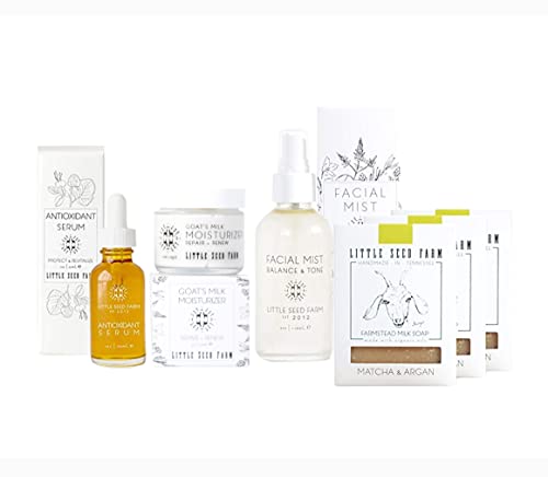 Little Seed Farm Skin Care Set - Nourishing Moisturizer, Antioxidant Serum, Refreshing Toner - 4pc