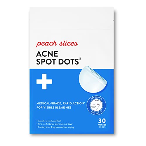 Peach Slices Acne Spot Dots - Fast-Acting Hydrocolloid Pimple Patches, Vegan - 30 Count